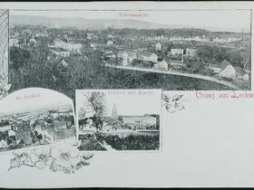 Gruß aus Lockwitz::Verlag Paul Welzel, Niederdorf, Schloss und Kirche, Totalansicht